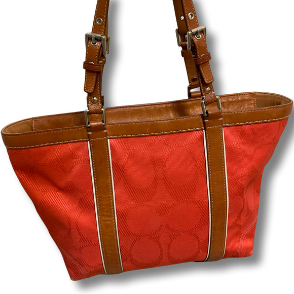 SOLD! COACH Coral Signature Canvas Zip Top Tote w/Brown Leather Trim F13560 - Picture 12 of 12